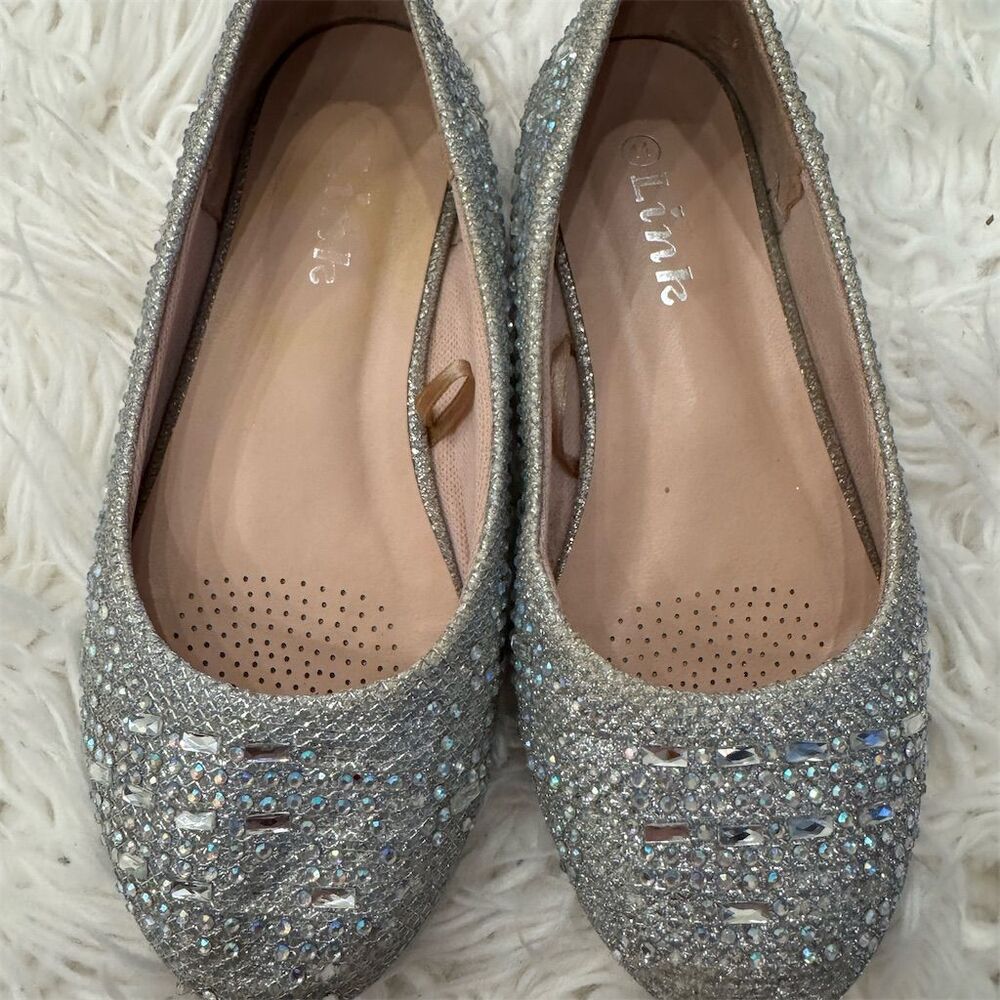 Girls' Silver Rhinestone Ballet Flats Size 11 Princess Formal Shoes